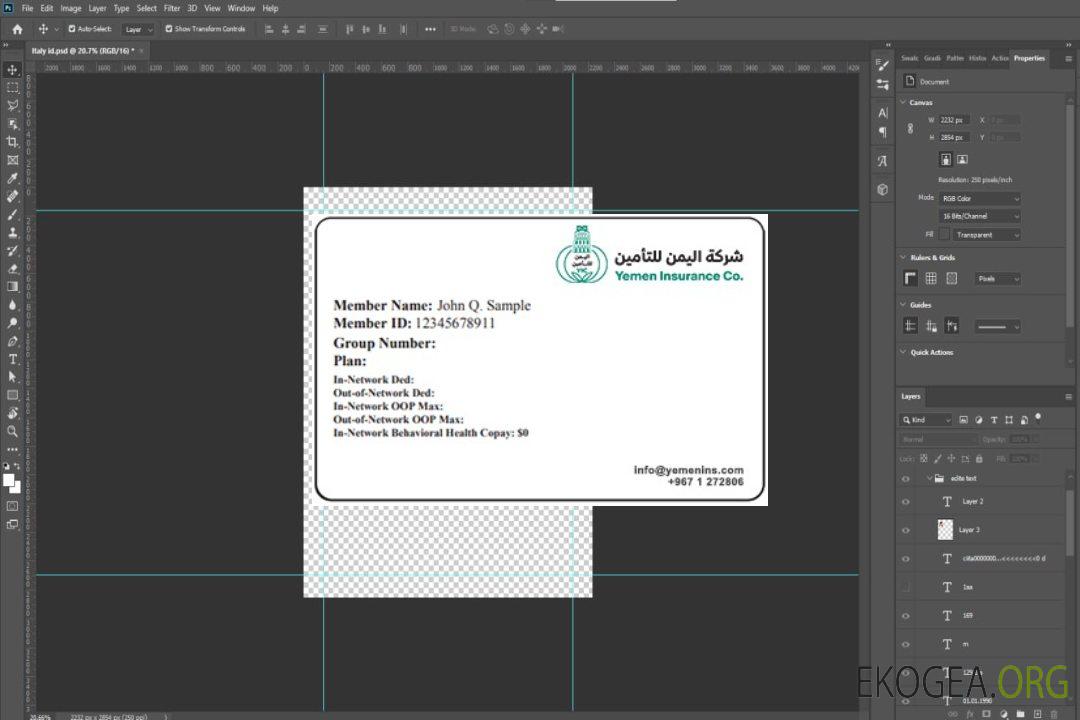 Carte d'assurance maladie du Yémen template